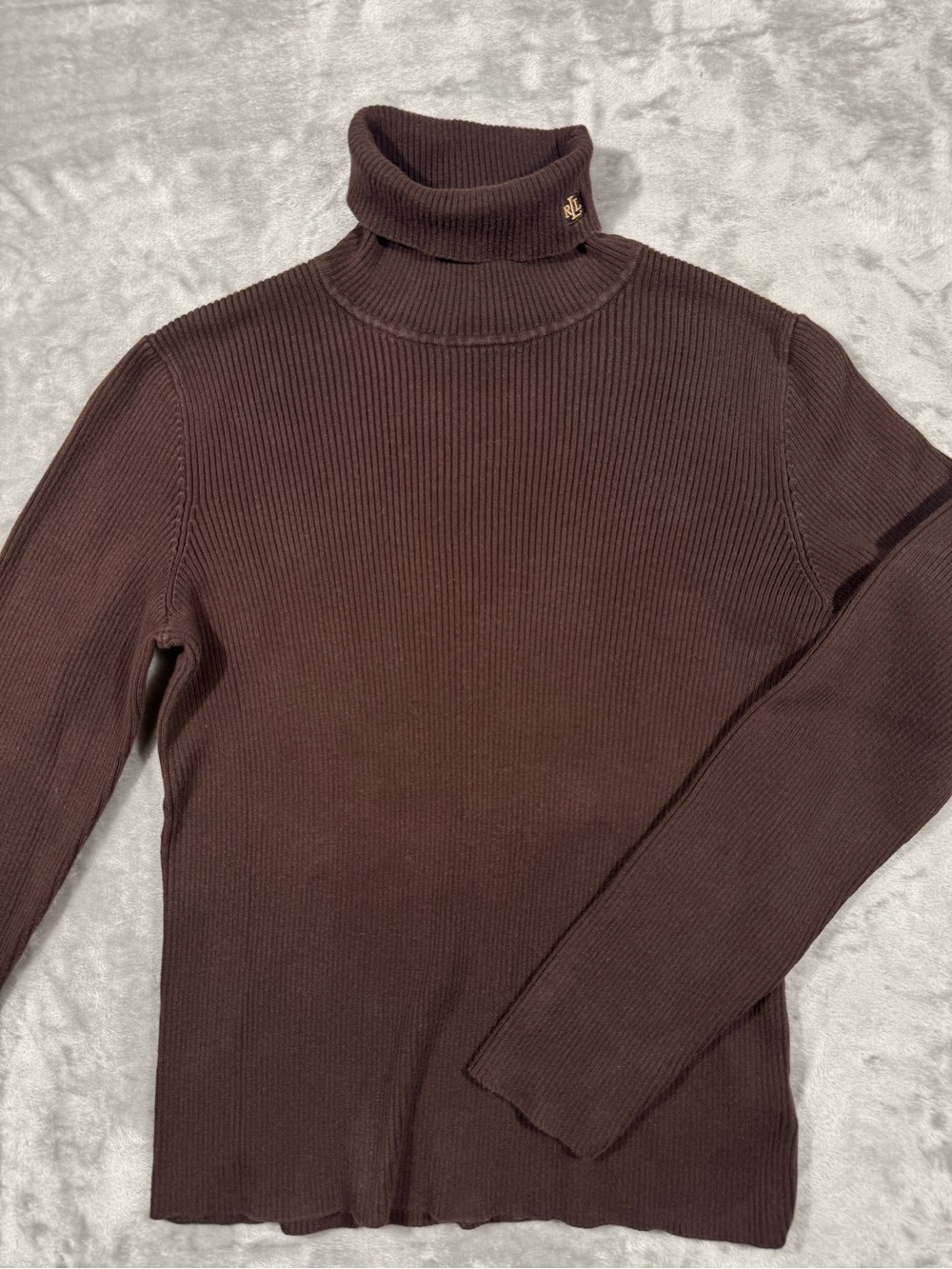 Vtg Lauren Ralph Lauren Turtleneck Ribbed Shirt Womens M Brown Embroidered
